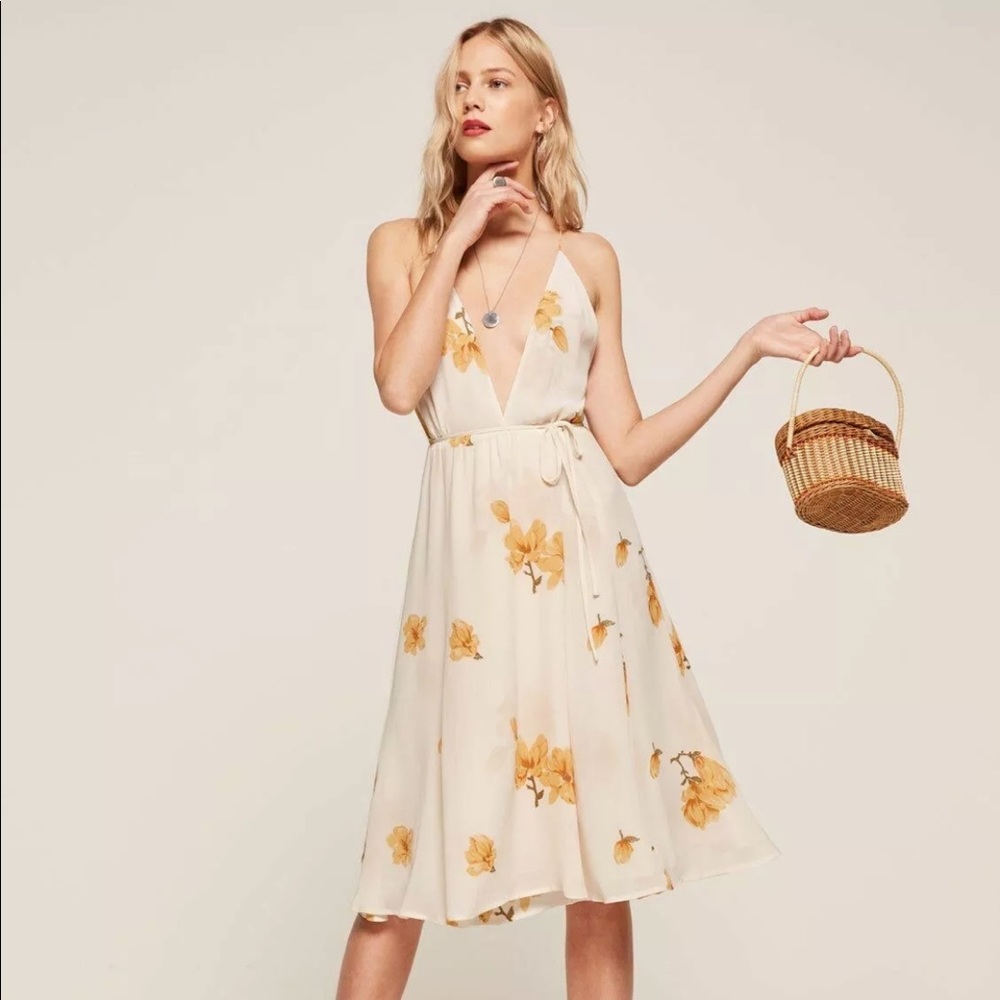 Reformation Shirley open back wrap dress